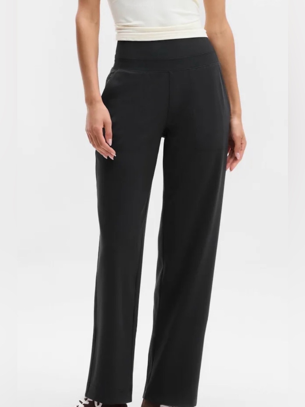 Athleta Venice High Waist StraightLeg Black Pull-On Pants W/ Pockets Active $119